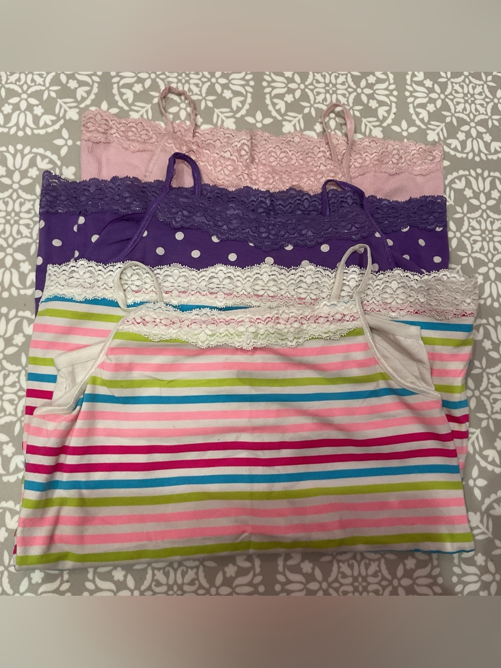 Girls 3-Pack Lace Cami Undershirts with Training Bra Size L (10/12)